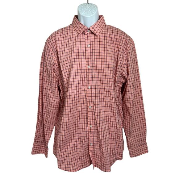 Old Navy The Signature Shirt Sz XL Slim Fit Built-In-Flex Peach Check Casual - Picture 2 of 7